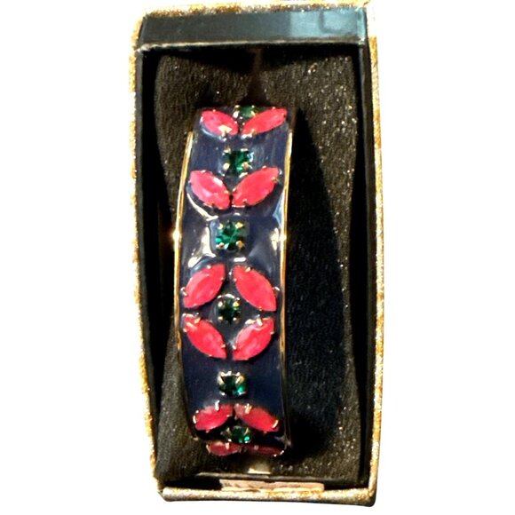 J.Crew Enamel & Gold-Tone Bangle With Pink & Green Floral Design - NOS - Picture 1 of 12